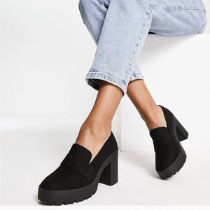 Chunky Heel Suede Loafers